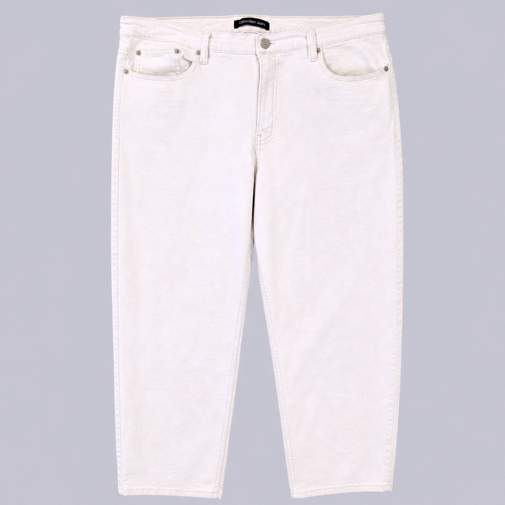 VINTAGE 90s Calvin Klein Jeans 33 Ecru White High Rise WIDE LEG Straight CJECCR0